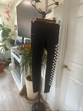 Aviator Nation Black Leggings with White Checker Stripe